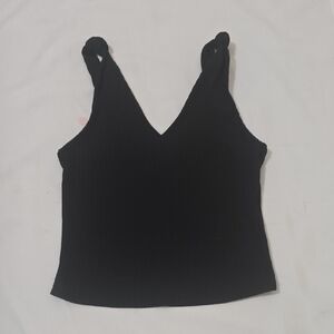 Miss Me Black Ribbed V-Neck Knot-Strap Camisole S